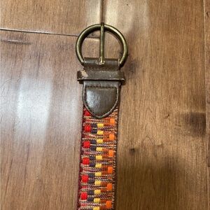 Colorful Vintage Woven Belt with Brass Buckle
